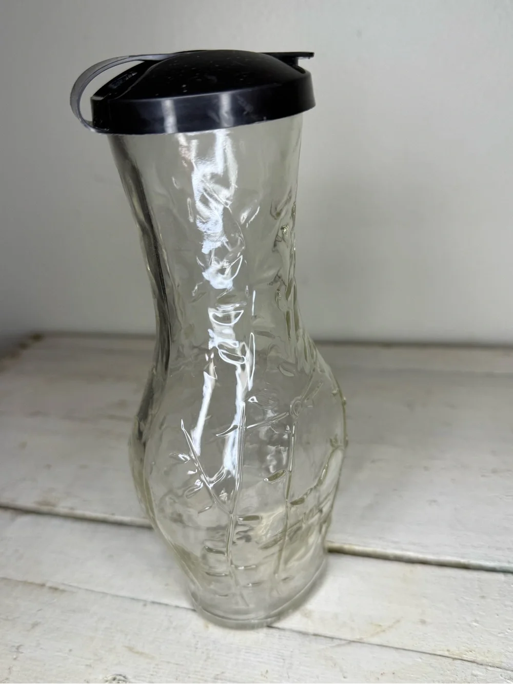 Vintage Good Seasons Salad Dressing Vine Embossed Glass Cruet Shaker Bottle &Lid